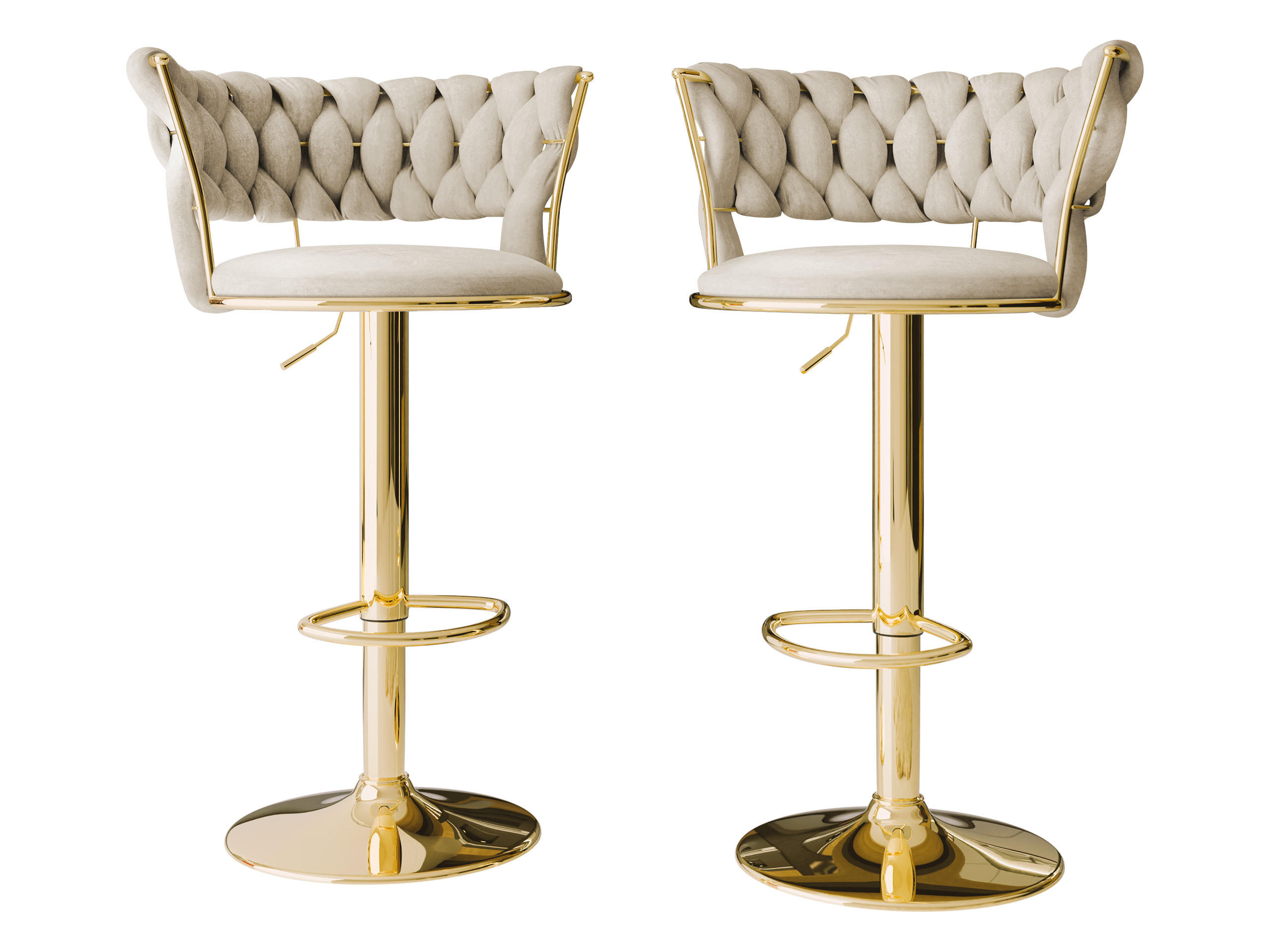 BARHOCKER-SET Muz BS-1141 (2 Stück in Samt) - Beige/Goldfarben, Textil/Metall (50/98/48cm) - MIRJAN24
