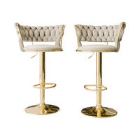 BARHOCKER-SET Muz BS-1141 (2 Stück in Samt) - Beige/Goldfarben, Textil/Metall (50/98/48cm) - MIRJAN24