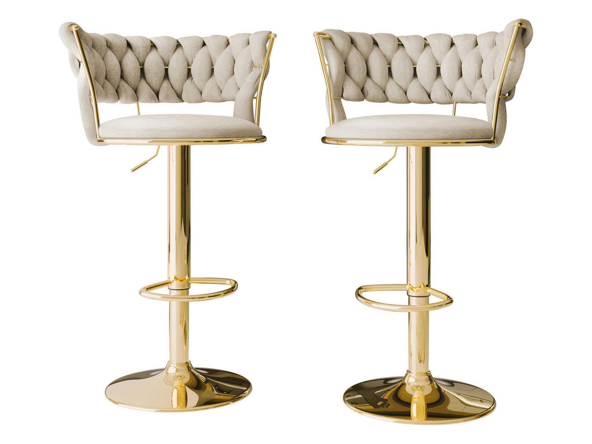 BARHOCKER-SET Muz BS-1141 (2 Stück in Samt) - Beige/Goldfarben, Textil/Metall (50/98/48cm) - MIRJAN24