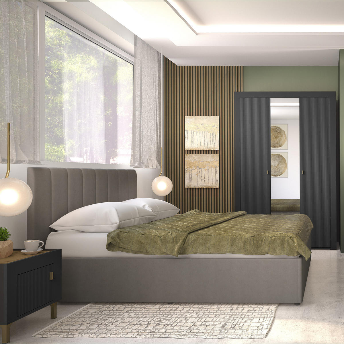 DREHTÜRENSCHRANK Monta mit 3 Türen, Schwarz - Schwarz, Holzwerkstoff (137/206/56cm) - Beautysofa