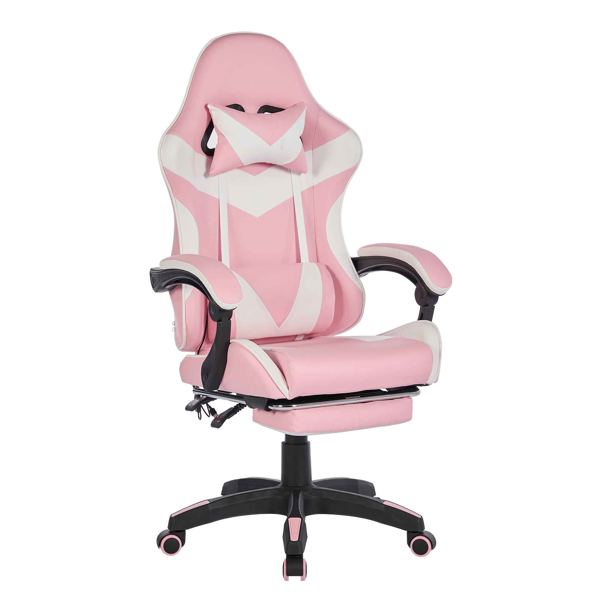 DREHSTUHL B64 / T58 / H116.5-126 cm,, ergonomisch gepolstert, drehbar mit Fußstütze, Weiß und Rosa - Pink, Kunststoff (58/116.5/64.5cm) - Redom
