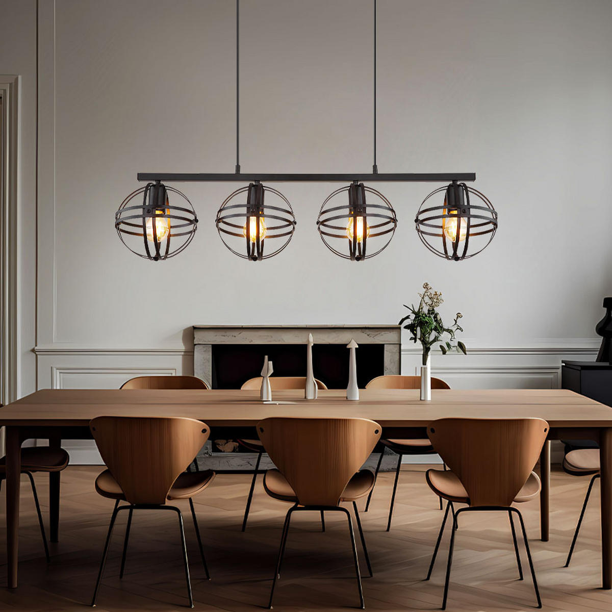 LED HÄNGELEUCHTE Metall Schwarz 4 Flammig - Schwarz, Metall (95/20/120cm) - Globo Lighting