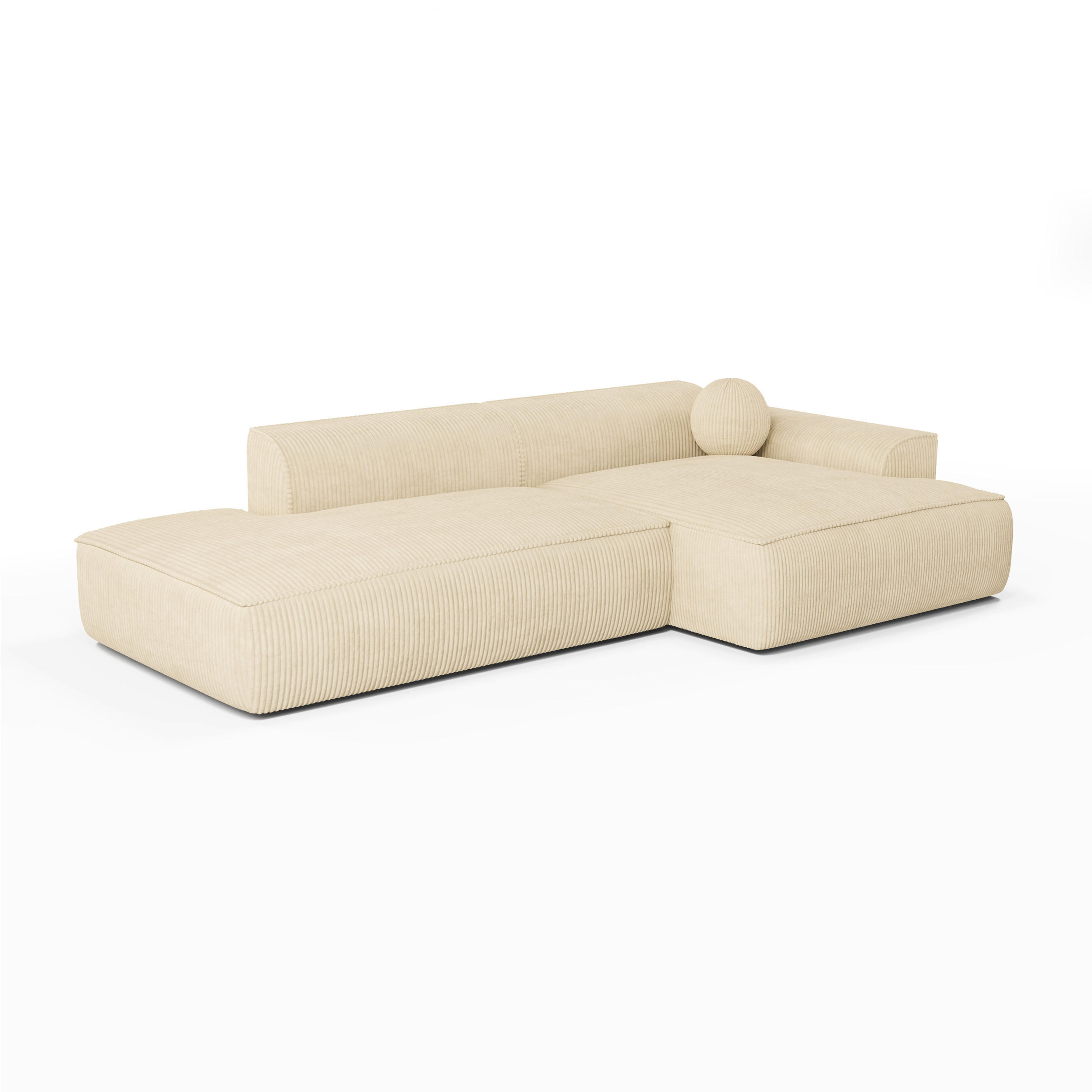 ECKSOFA RECHTS Gerippter Samt Creme 300cm - Creme, Textil (300/155cm) - Sia Home