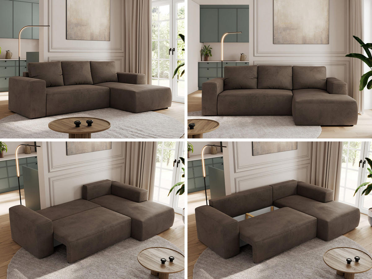 ECKSOFA TRENTINO L Braun Velvet - Rechts - Schwarz/Braun, Textil (164/266cm) - MKS
