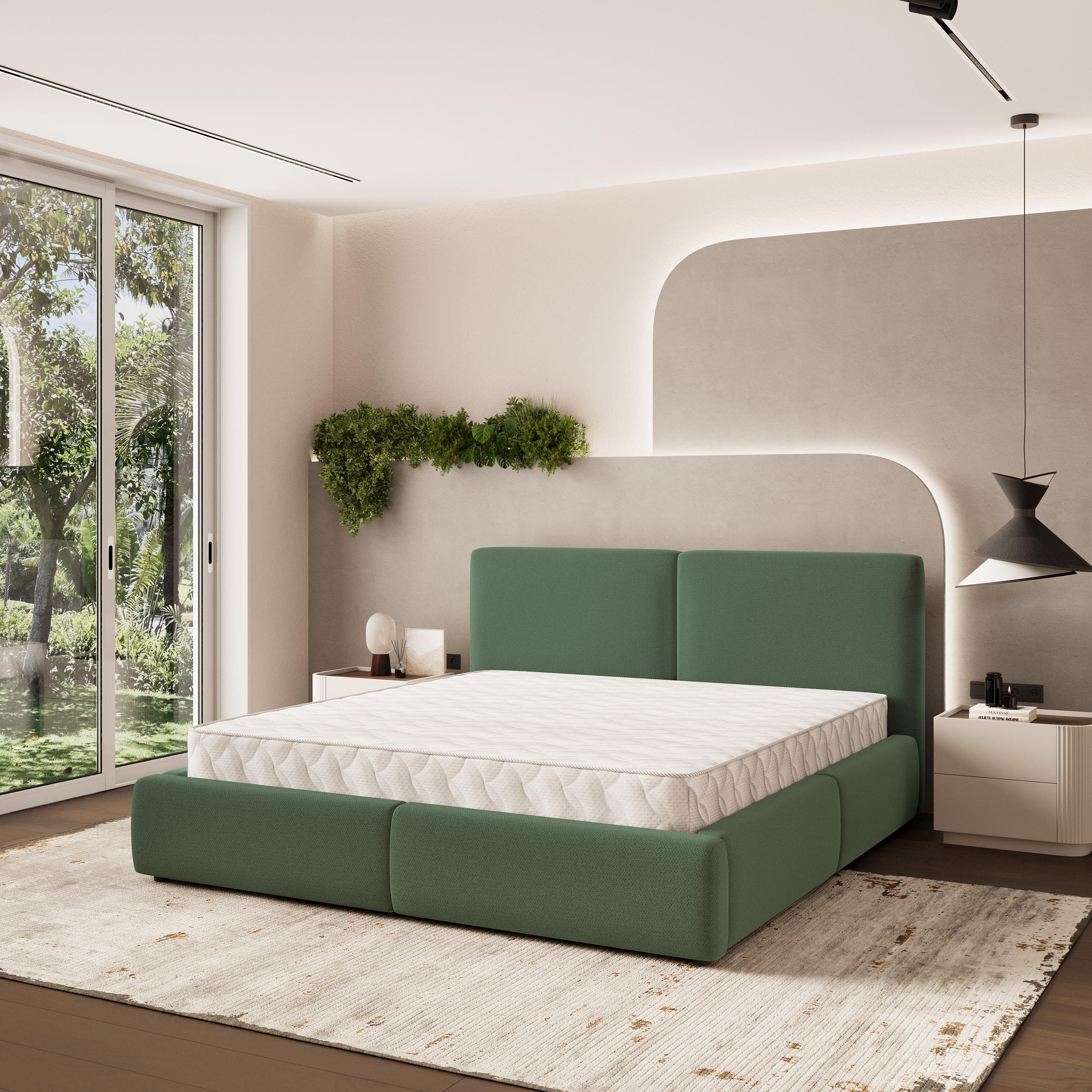 POLSTERBETT FELURO 140x200 cm mit Bettkästen - Grün - Grün, Holz (140/200cm) - MASSENO