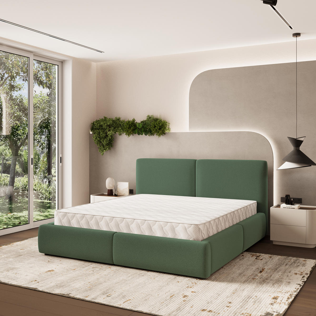 POLSTERBETT FELURO 140x200 cm mit Bettkästen - Grün - Grün, Holz (140/200cm) - MASSENO