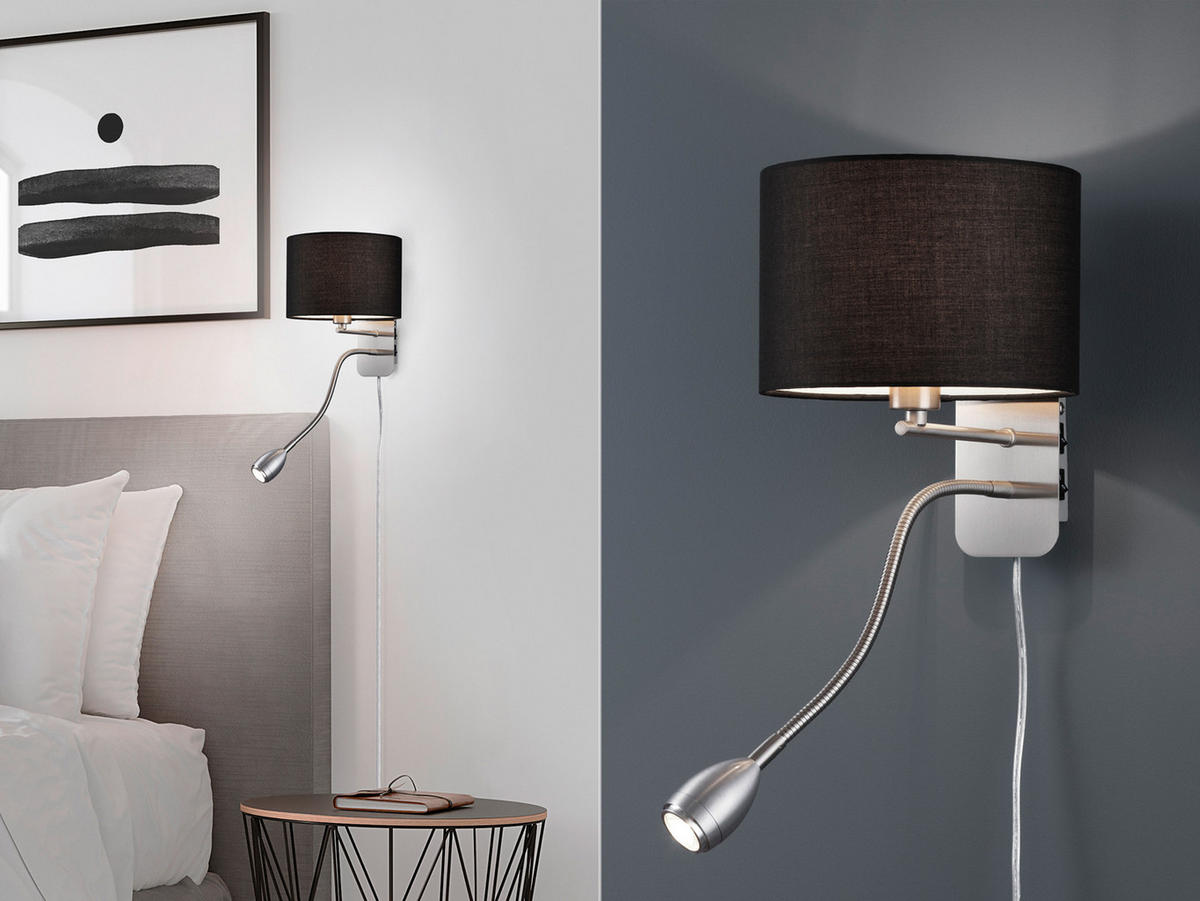 LED-WANDLAMPE Schwarz Höhe 23,5cm, mit Flexarm, Schalter, Kabel & Stecker - Schwarz, Textil (34/20/23cm) - meineWunschleuchte