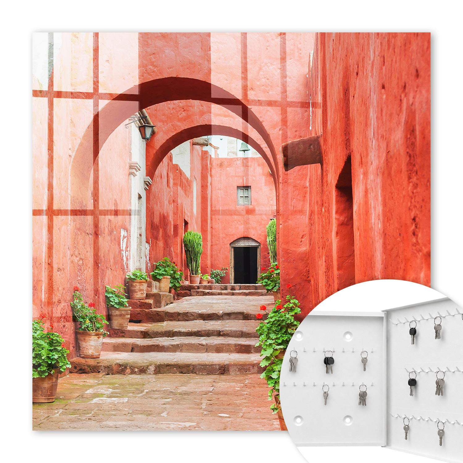 SCHLÜSSELBOX Weiß 30x30 cm – Türöffnung nach rechts - Rote Straße - Rot, Metall (30/30/5cm) - TULUP