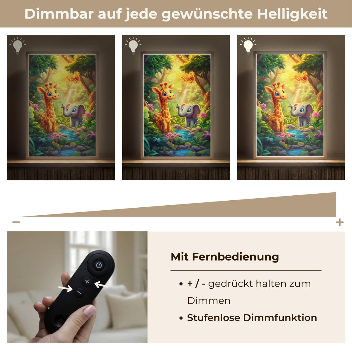 DOBÍJECÍ NOČNÍ LAMPIČKA Žirafa - slon - květiny - džungle 40x60 cm - zelená barva, kompozitní dřevo (8/40/60cm) - OnlyWow
