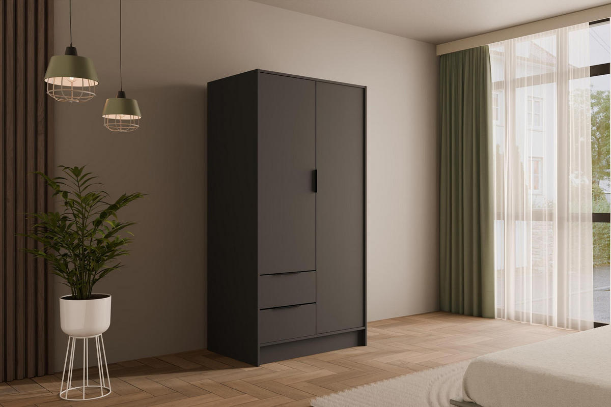 KLEIDERSCHRANK mit Flügeltüren KOLIN 100x200cm Graphit - Graphitfarben, Holzwerkstoff (102/200/51cm) - ALTDECOR