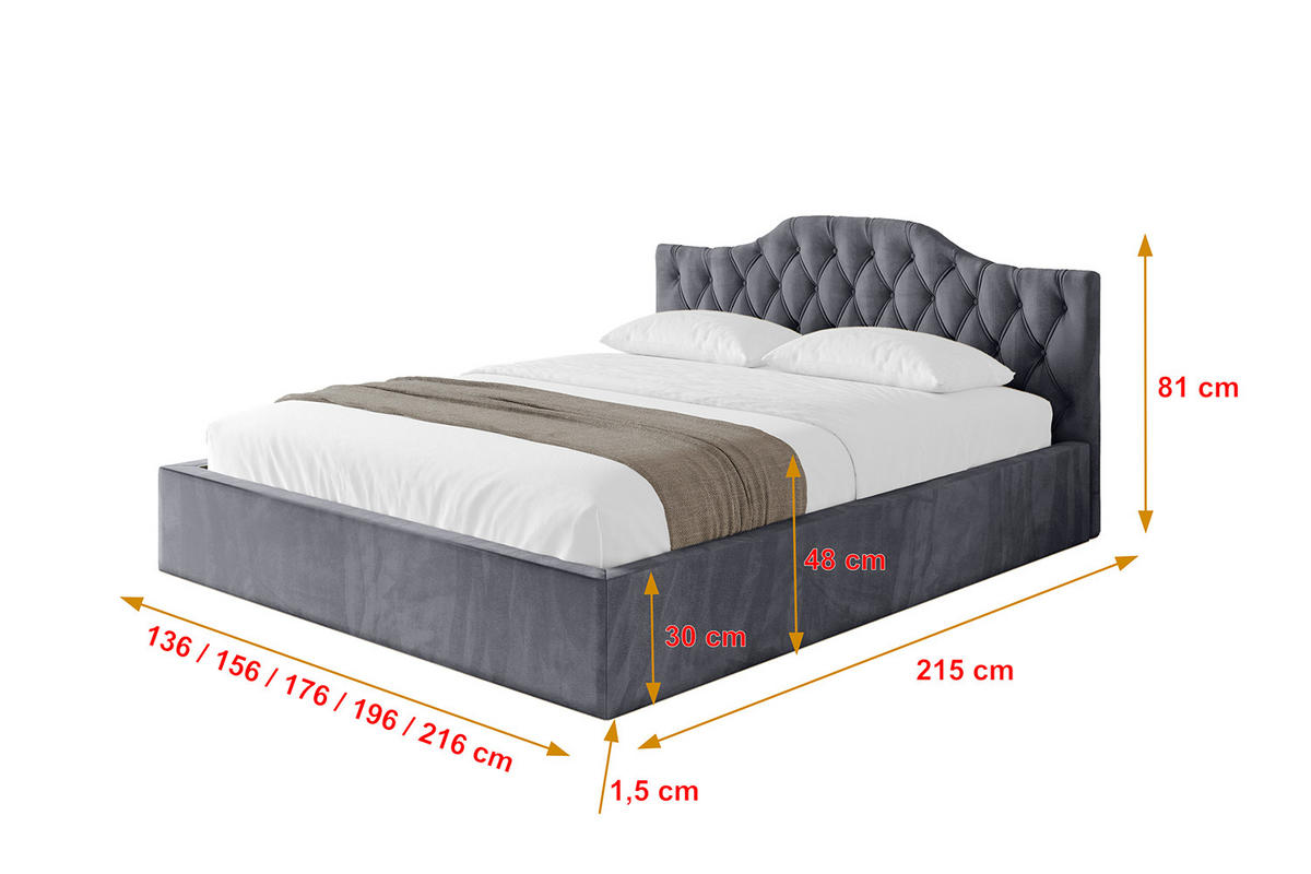 POLSTERBETT mit Bettkasten und Lattenrost, Boxbett ohne Matratze - FALIO-V1 180x200 Dunkelgrau - Dunkelgrau, Holzwerkstoff/Textil (180/200cm) - ALTDECOR