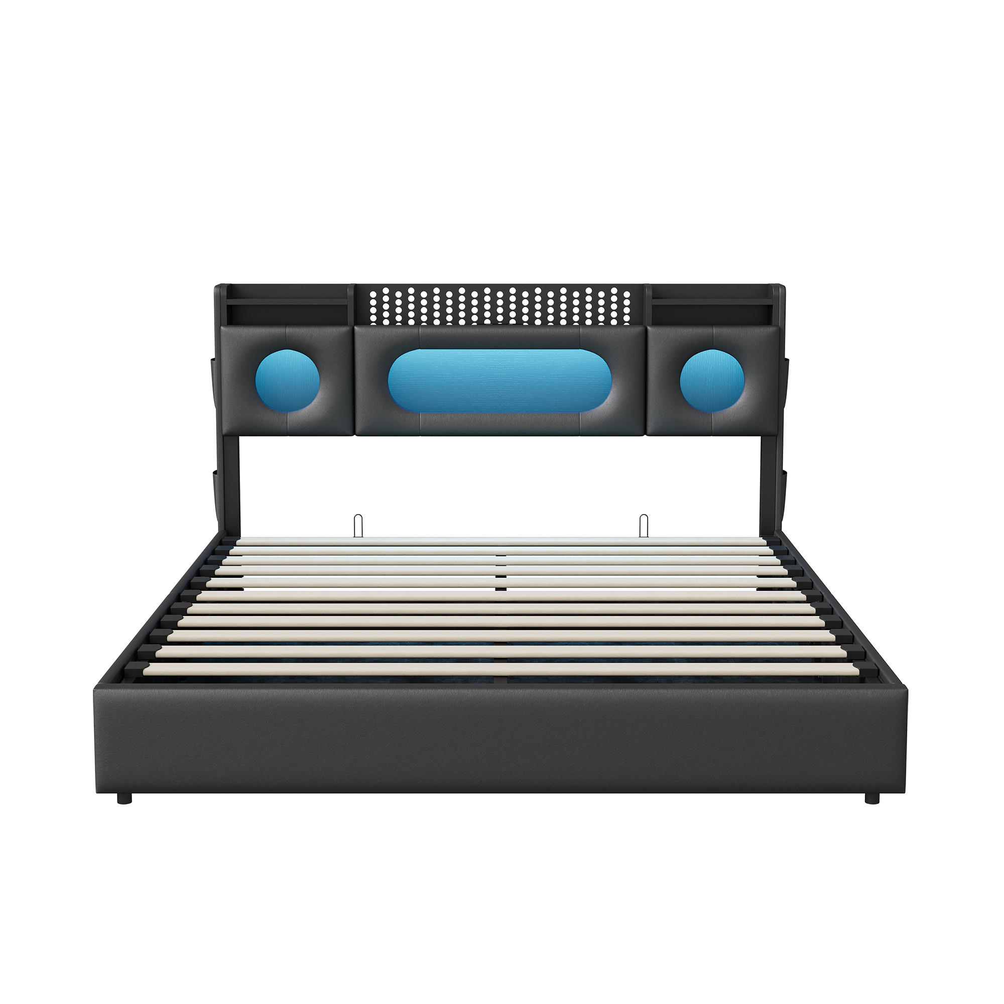POLSTERBETT 140x200 cm, Mit LED-Beleuchtung, Verstellbares Kopfteil und Stauraum, USB- und Typ-C-Ladefunktion, PU-Bezug, Jugendbett - Black - Schwarz, Holzwerkstoff (140/200cm) - Brevoria