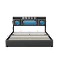 POLSTERBETT 140x200 cm, Mit LED-Beleuchtung, Verstellbares Kopfteil und Stauraum, USB- und Typ-C-Ladefunktion, PU-Bezug, Jugendbett - Black - Schwarz, Holzwerkstoff (140/200cm) - Brevoria