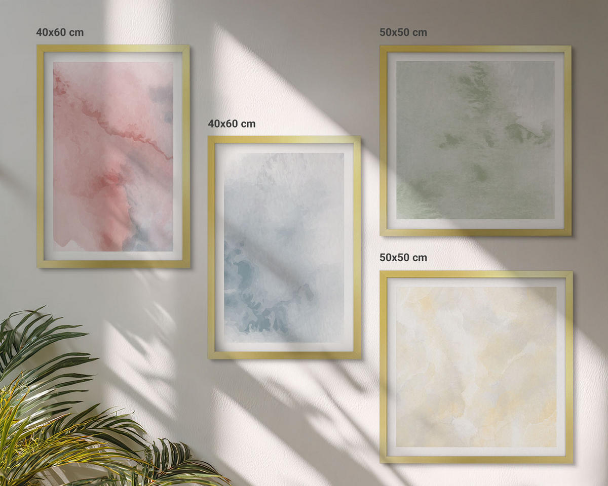 WANDBILDER 4er Set - 50x50 cm & 40x60 cm Goldrahmen - Aquarellfarben in Pastellfarben - Goldfarben, Kunststoff (50/50cm) - ArtPrintCave