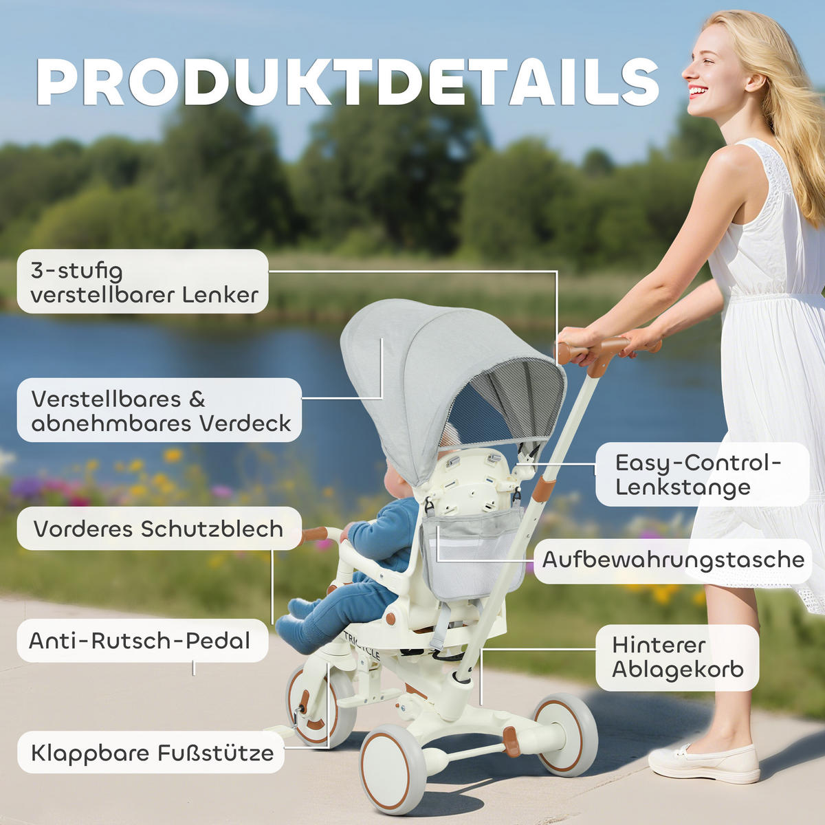 KINDER-DREIRAD DE-10487 Cremeweiß - Creme, Metall (96.5/49/101cm) - ComfortXL