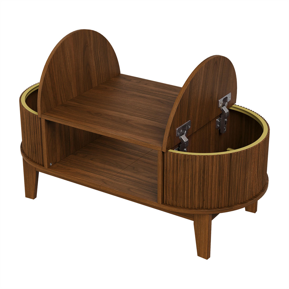 COUCHTISCH NUSSHOLZ-OPTIK MIT VERSTECKTEM STAURAUM Oval, 100x50x50cm, Modern - Eichefarben, Holz (100/50/40.5cm) - CASIVA