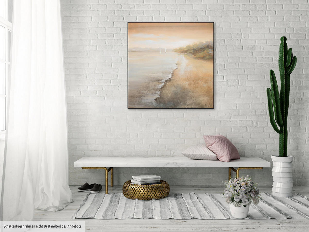 OLEJOMAĽBA 80/80 cm, More a pláž - hnedá, drevo/textil (80/80cm) - KUNSTLOFT