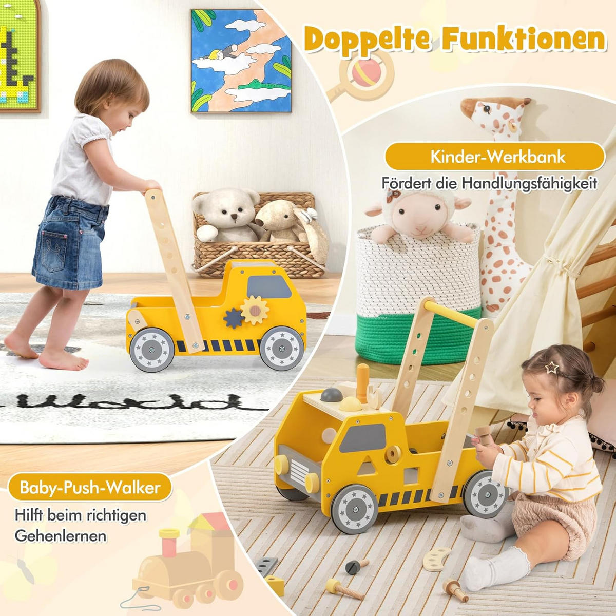 LAUFLERNWAGEN Gelb - Gelb, Holz (31/42/41cm) - COSTWAY