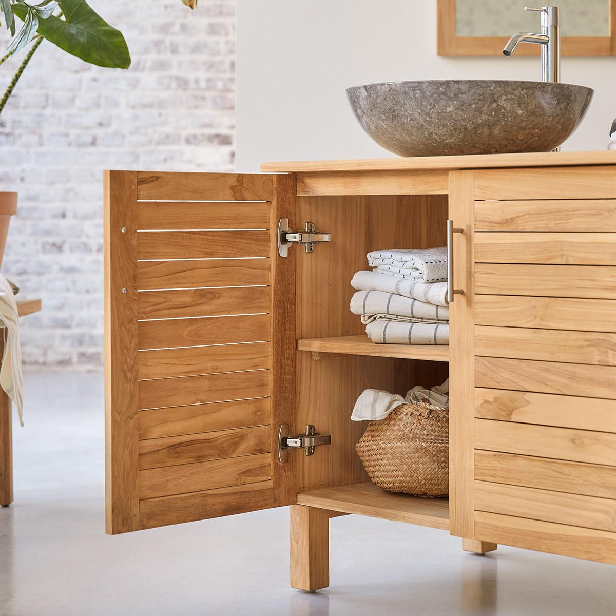 WASCHTISCHUNTERSCHRANK Soho Natur aus Teak - Naturfarben, Holz (85/75/55cm) - Tikamoon