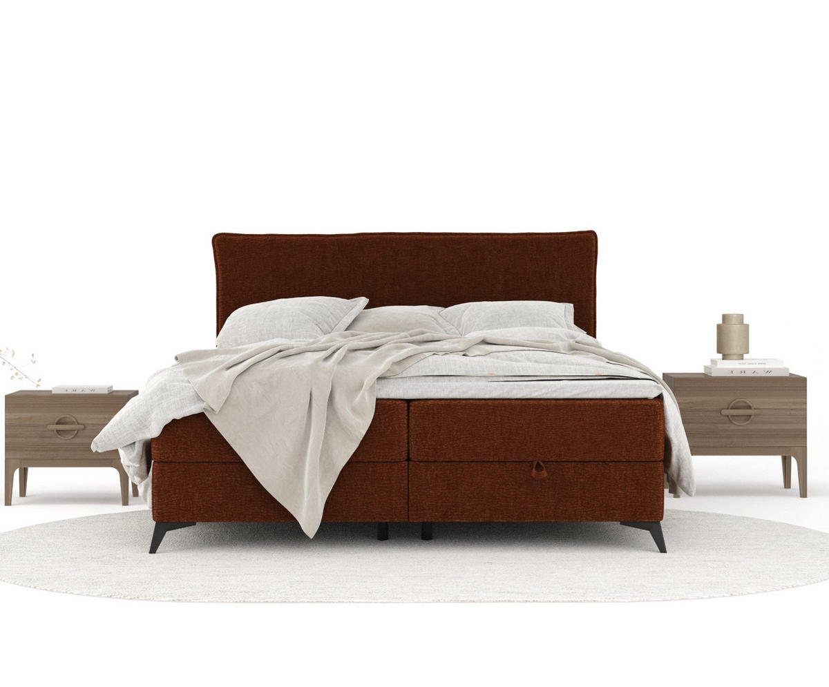 BOXBETT Peru Kupferfarbe 160/200 cm im Chenille-Stoff - Schwarz/Kupferfarben, Holz/Holzwerkstoff (160/200cm) - Maison de Reve