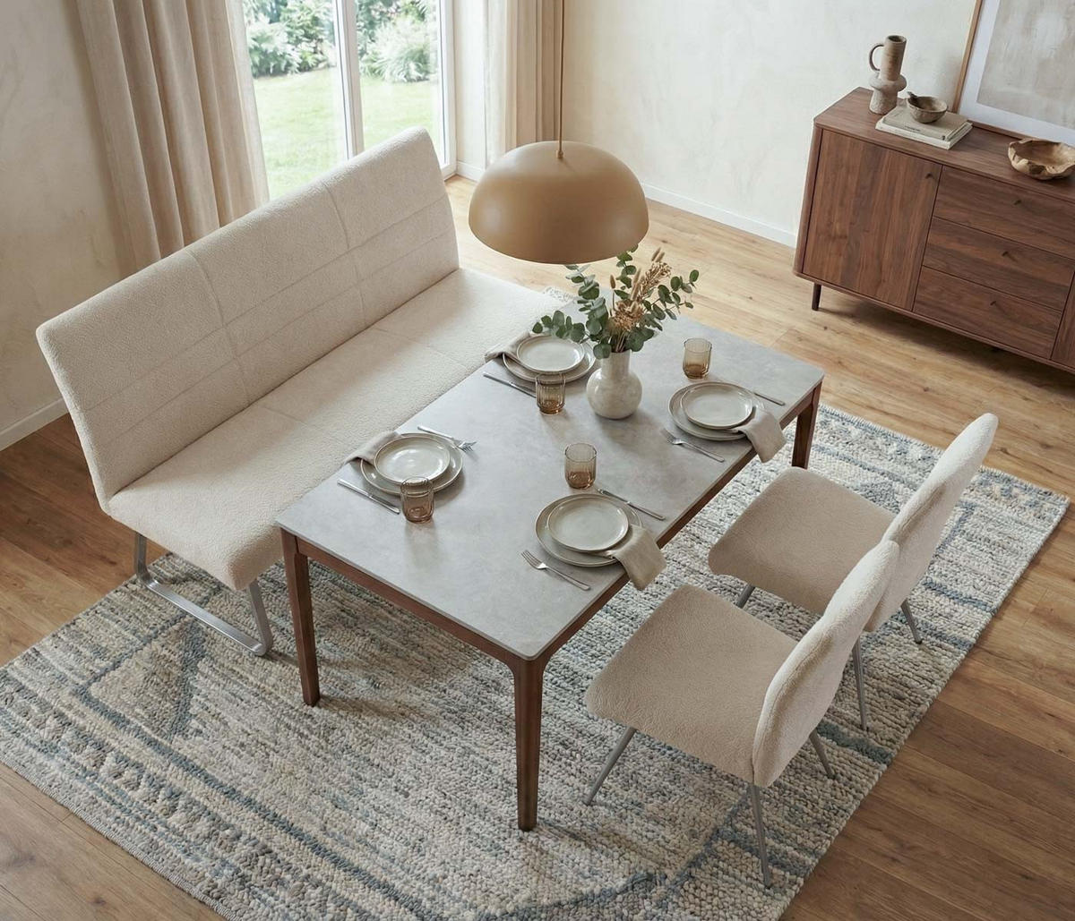 ESSZIMMER-SET Beige 3er-Set - Beige, Textil (180/99/65cm) - MCW