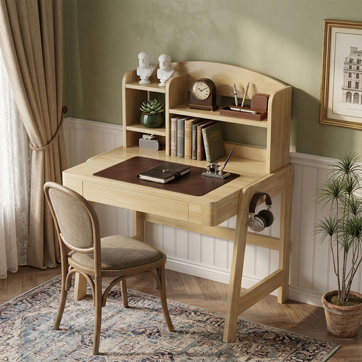 SCHREIBTISCH Naturfarben 88/60/118 cm höhenverstellbar Massivholz mit Schublade - Naturfarben, Holz (88/60/118cm) - PANGIVO
