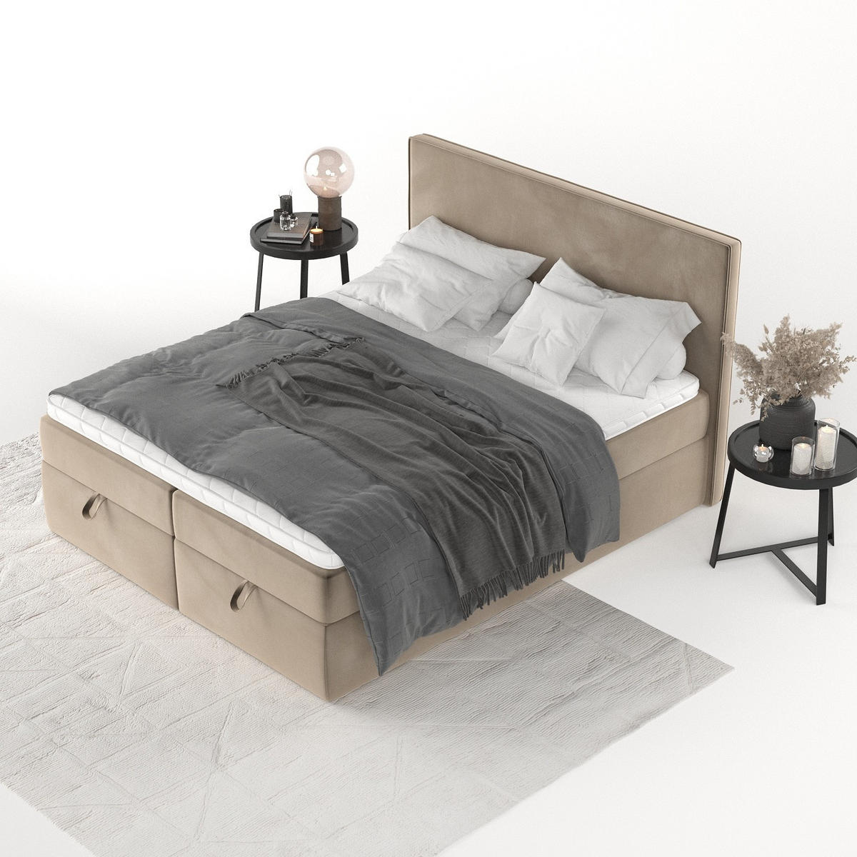 BOXBETT Velma 200/200 cm Taupe im Paros Stoff - Taupe/Schwarz, Holz/Holzwerkstoff (200/200cm) - AltaBeds