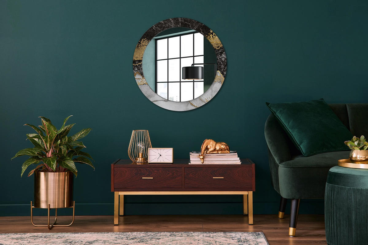 SPIEGEL Ø70 cm Rund mit Aufdruck - Goldfarben, Glas (70/70/0.4cm) - TULUP