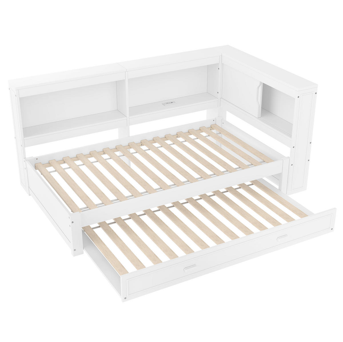 KINDERBETT 90/200 cm Weiß aus Kiefern mit Ausziehbett, LED-Beleuchtung, USB, Typ-C und Steckdose - Weiß, Holz (90/200cm) - OKMYHOME