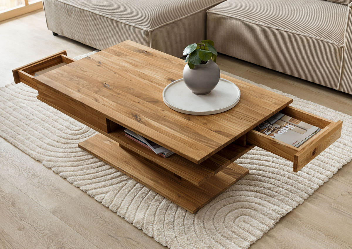 COUCHTISCH Wildeiche 120x70x45 natur geölt WIEN #201 - Naturfarben, Holz (120/70/45cm) - Massivmoebel24