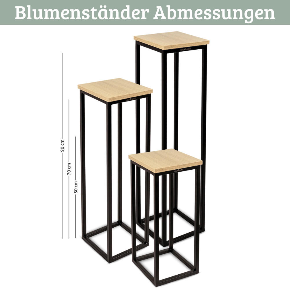 BLUMENSTÄNDER Holz LURI 3er-Set MDF Metallgestell - Braun, Holz (20/90/21cm) - DELUKE