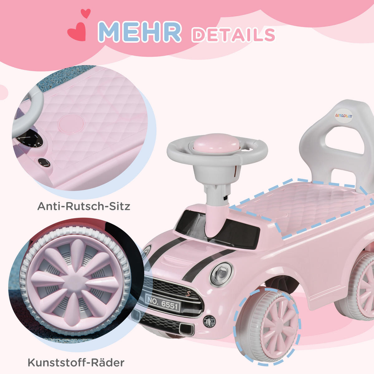 RUTSCHAUTO - Rosa, Kunststoff (53/25/35cm) - AIYAPLAY