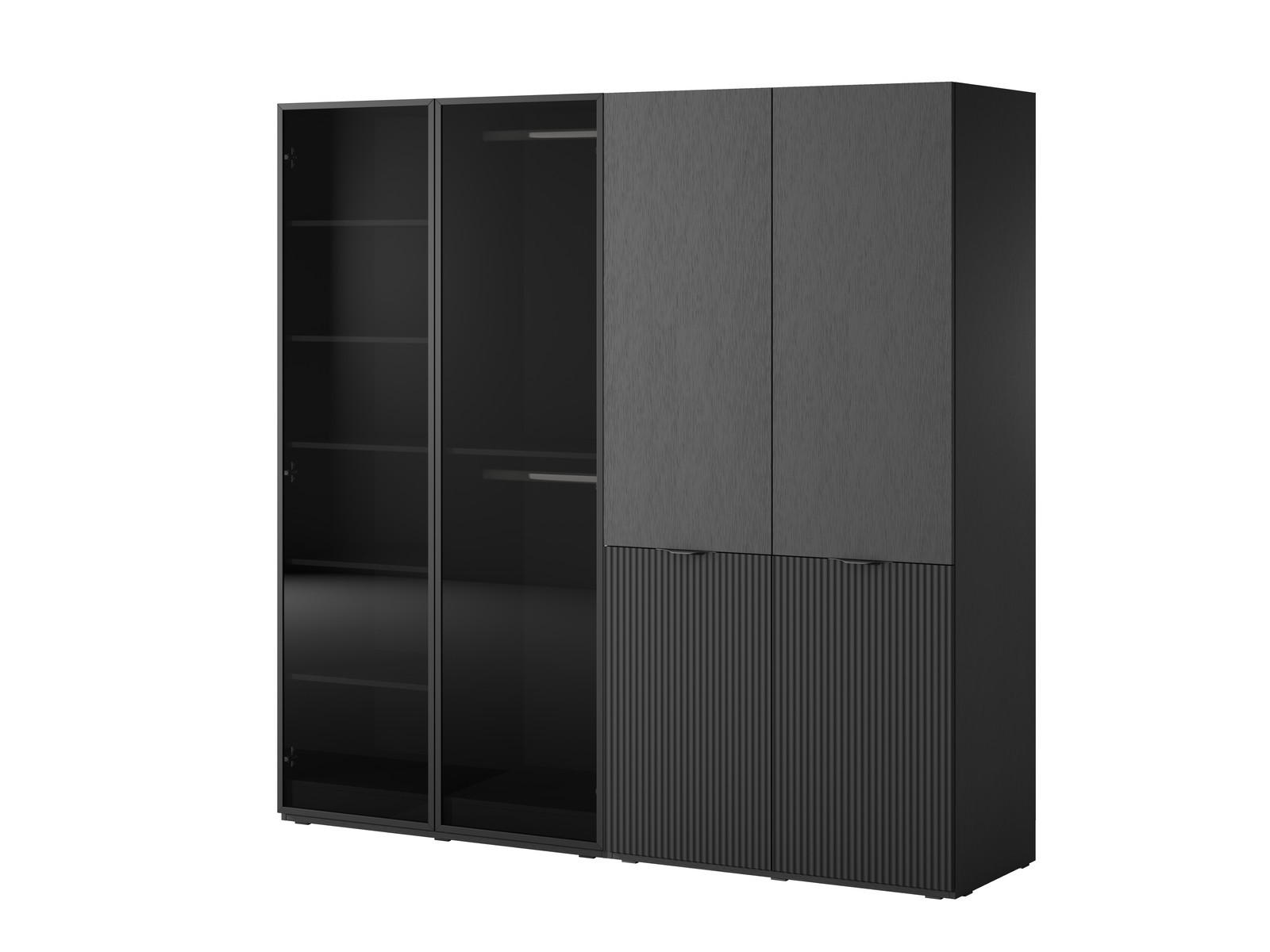 KLEIDERSCHRANK ZEN (Modular, Schwarz Matt, Schwarz & Getöntes Glas Antisol, 4-türig) - Schwarz, Holz/Holzwerkstoff (202/200/51cm) - Ravio