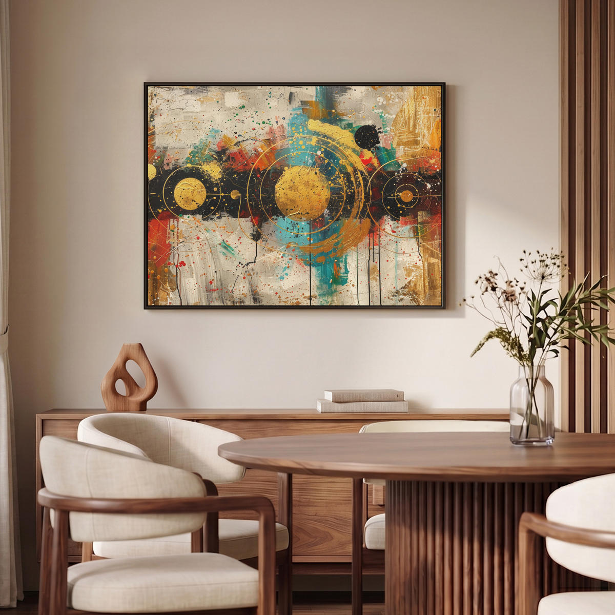 LEINWAND Bilder mit Rahmen - Abstrakt - Kunst - Gold - Modern - 100x70 - Multicolor, Textil (100/70cm) - MuchoWow