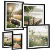 BILDER SET 5er Set - 50x50 cm & 20x30 cm & 40x60 cm Schwarzer Rahmen - Libellen im Gras, Wassermalerei - Schwarz, Kunststoff (40/60cm) - TULUP