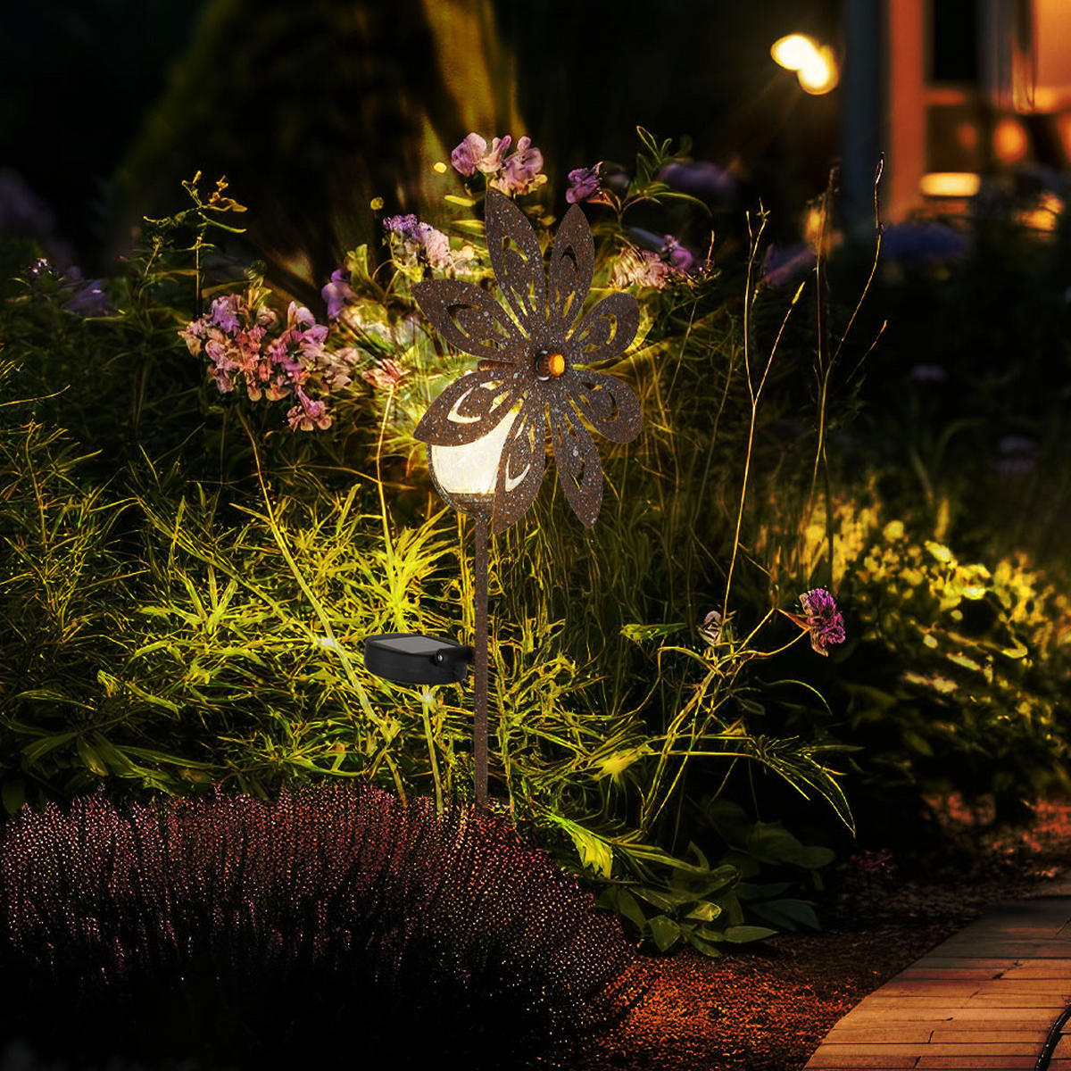 LED AUSSENLEUCHTE Metall Rostfarbe 2er Set - Braun, Metall (32/17.5/124cm) - Globo Lighting