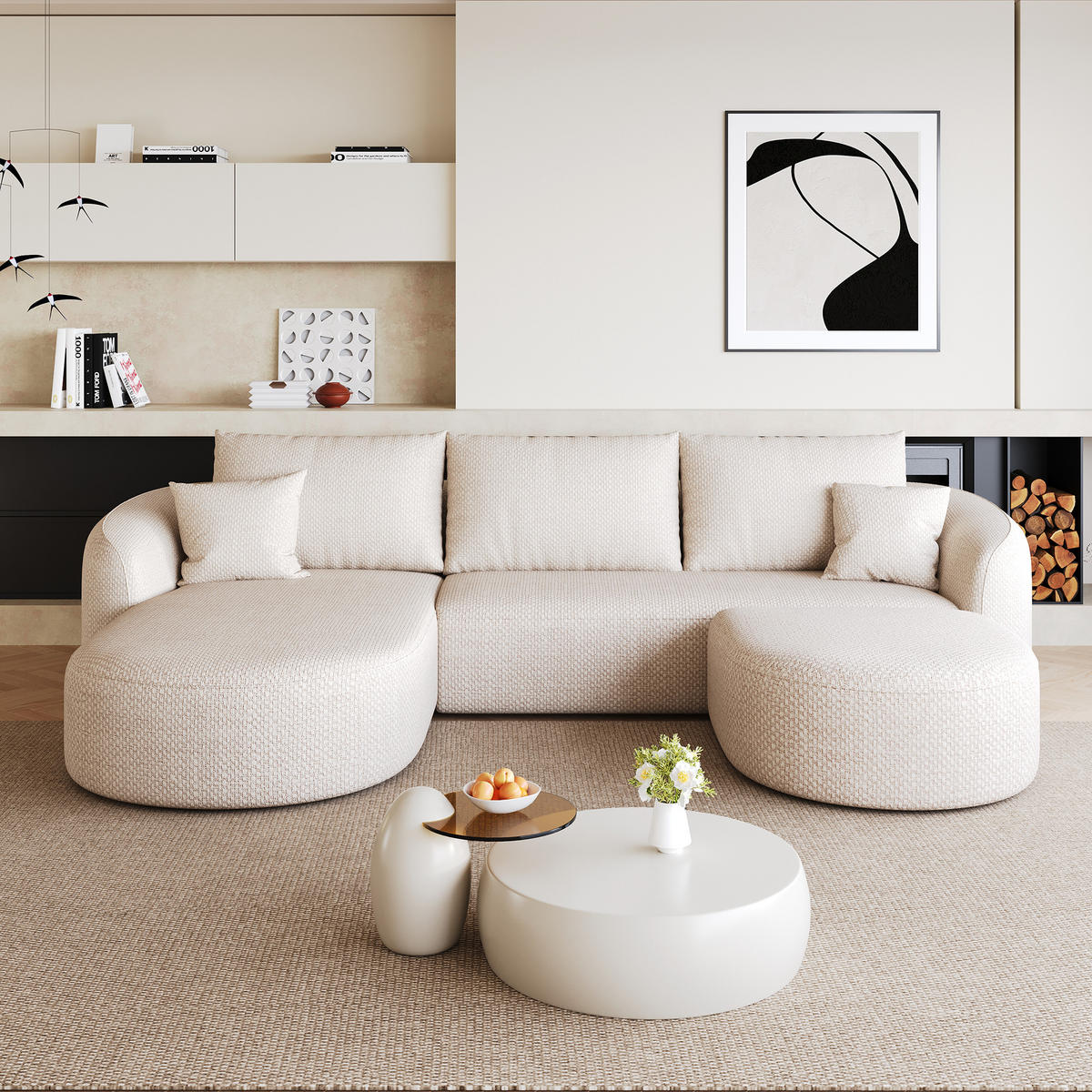 WOHNLANDSCHAFT DE-34817 U-Form 2-Sitzer Chaiselongue links Weiß - Weiß, Textil (168/85/336cm) - ComfortXL