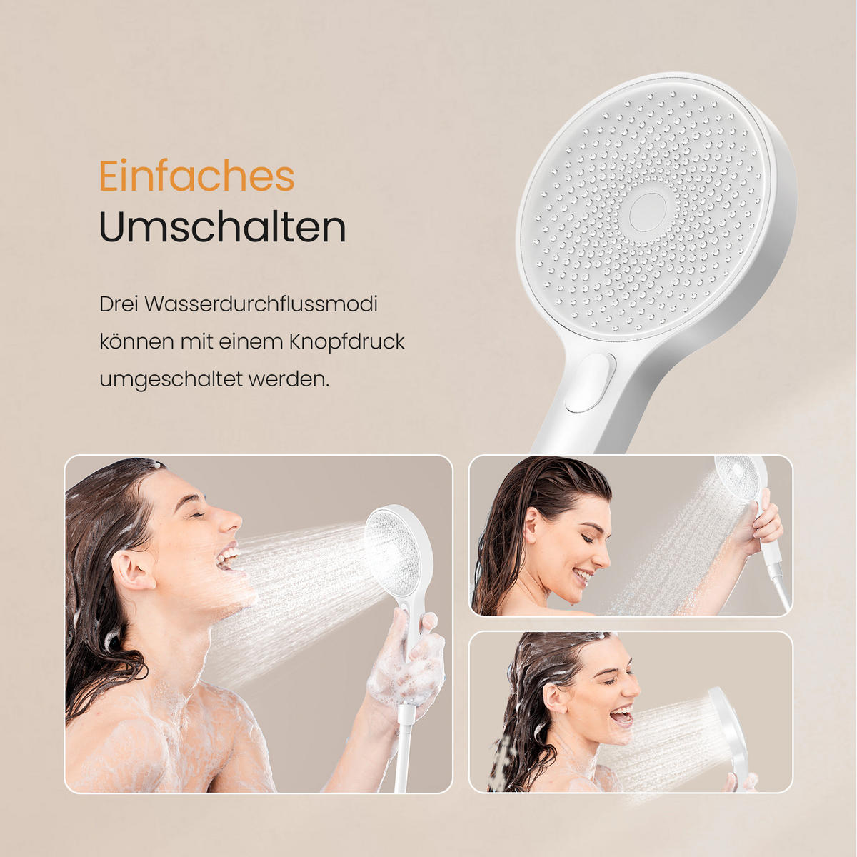 ÜBERKOPFBRAUSESET mit Thermostat Drei Wasserauslassmethoden Weiß - Weiß, Metall (13.5/106/44.6cm) - EMKE