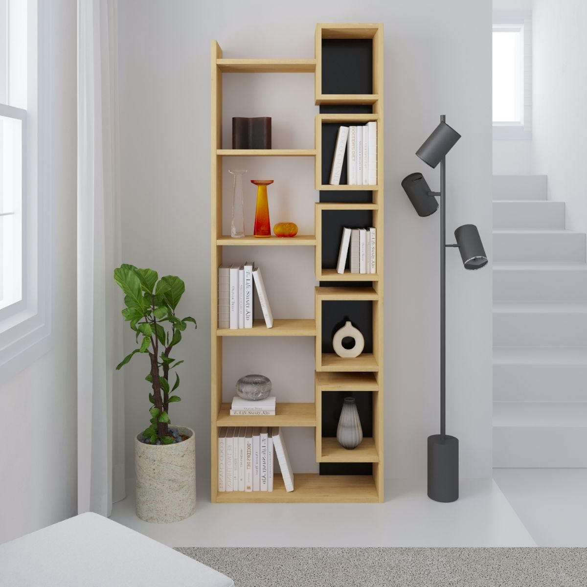 REGAL Design H168,5 cm - Eladi - Eiche Bianco/Anthrazit, Holzwerkstoff (22/168.5/27.8cm) - Calicosy