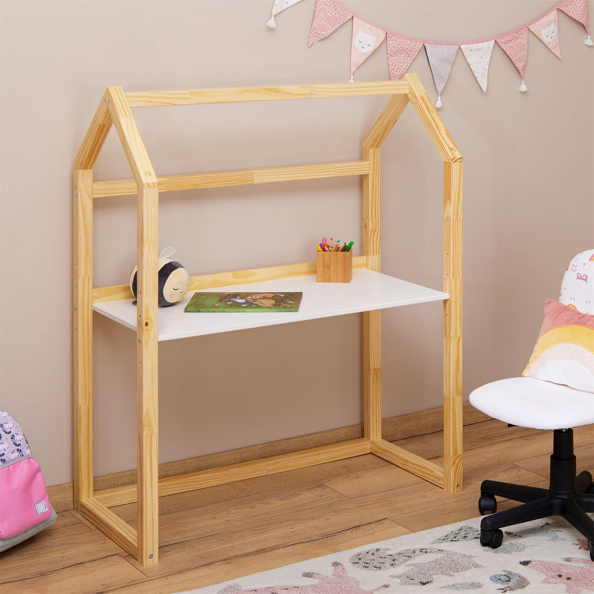 KINDERSCHREIBTISCH TINA - Naturfarben/Weiß, Holz (101/130/49cm) - IDIMEX
