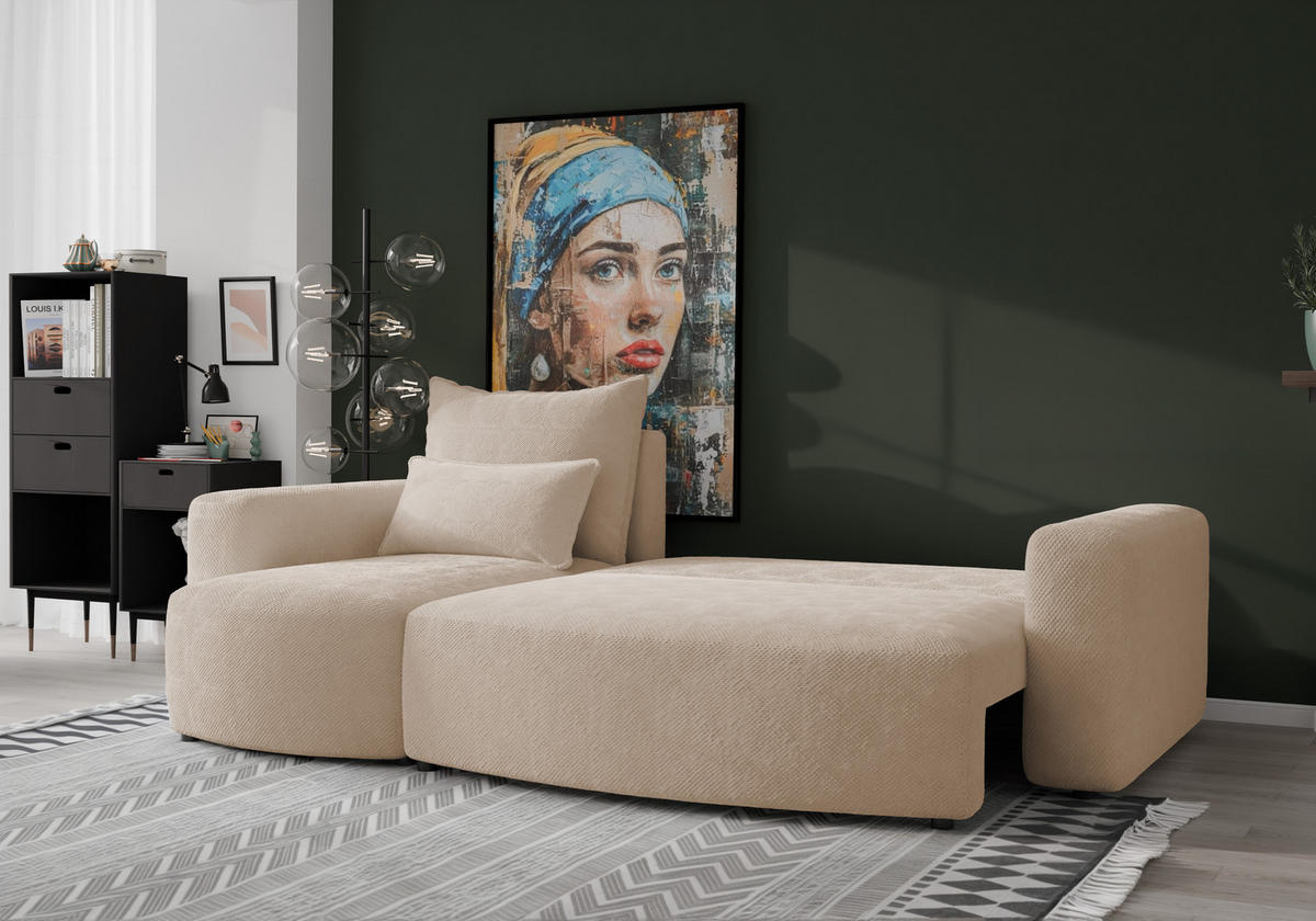 ECKSOFA Travis mit Bettkasten und Schlaffunktion, L-Form, Cord, Universal - Hellrosa, Holzwerkstoff (248/148cm) - 4ALL HOME