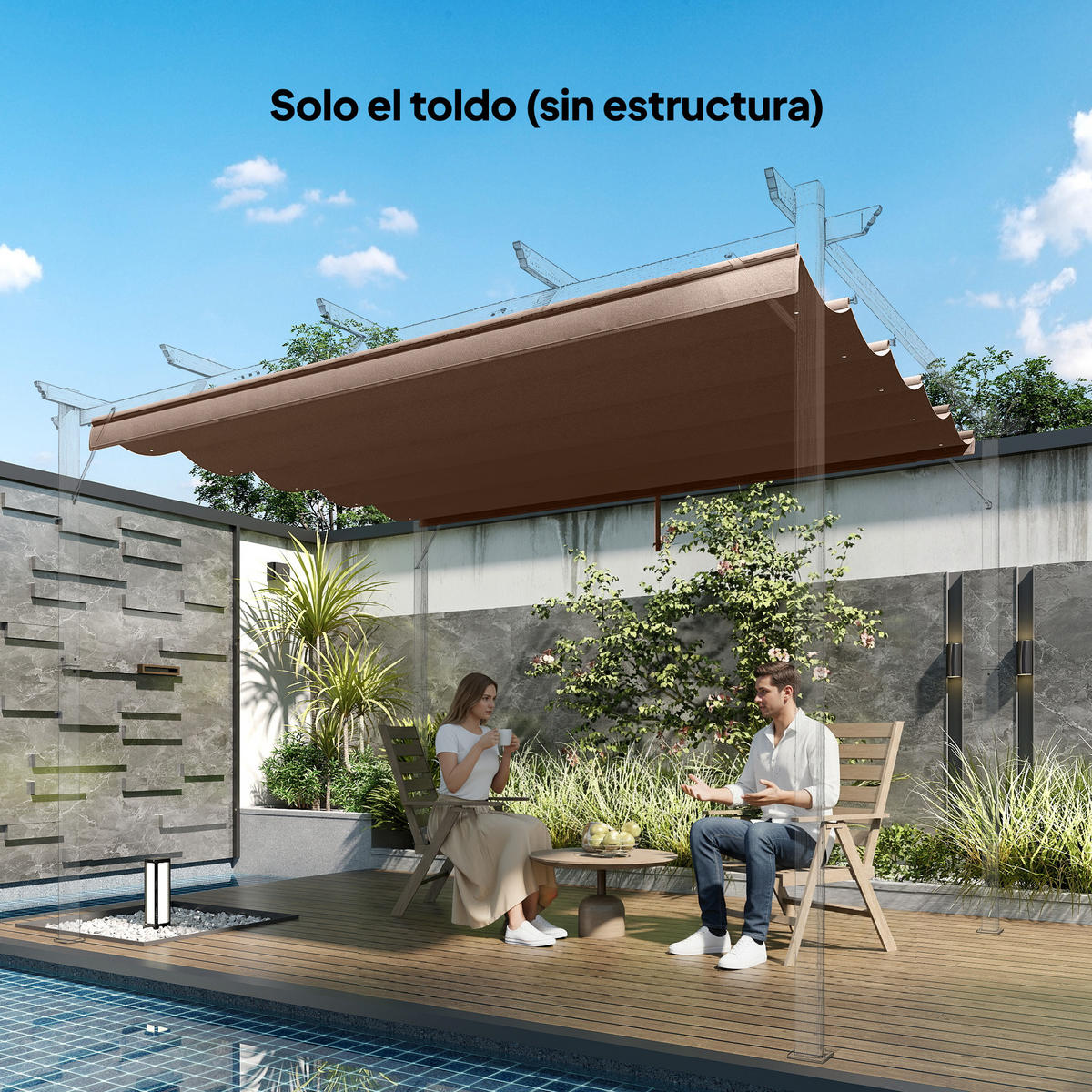 ERSATZDACH, 3,5x2,6 m ausziehbar für 4x3 m Pergola, kaffeefarben, mit 10 Abflusslöchern - Multicolor, Kunststoff (350/6/260cm) - FORIOUS