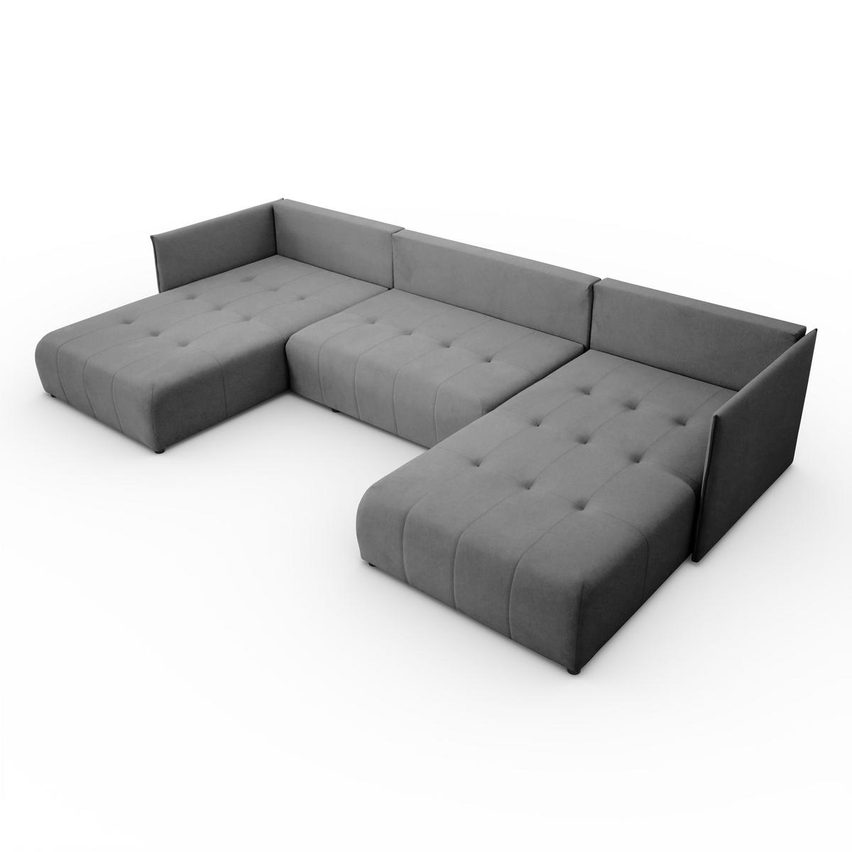 ECKSOFA Sofa U-Form Couch U form Hannover Stoff Castel Grau - Grau, Holz (348/188cm) - Kaiser Möbel