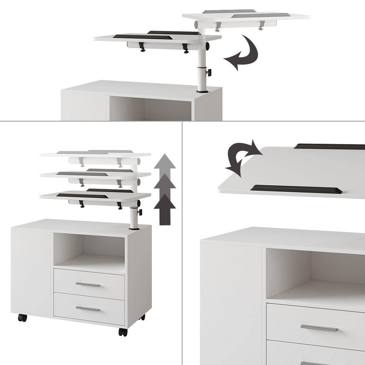 NACHTTISCH Bora Weiß 80 x 88 cm mit verstellbarer Arbeitsfläche - Weiß, Holzwerkstoff (80/88/40cm) - Vicco