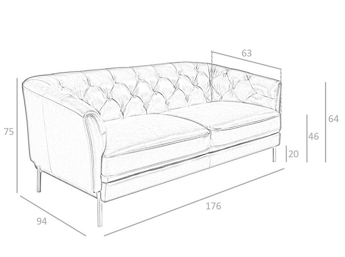 CHESTERFIELD-SOFA Cognacbraun Gold 188/94/75 cm - Goldfarben/Braun, Leder (188/75/94cm) - ANGEL CERDA