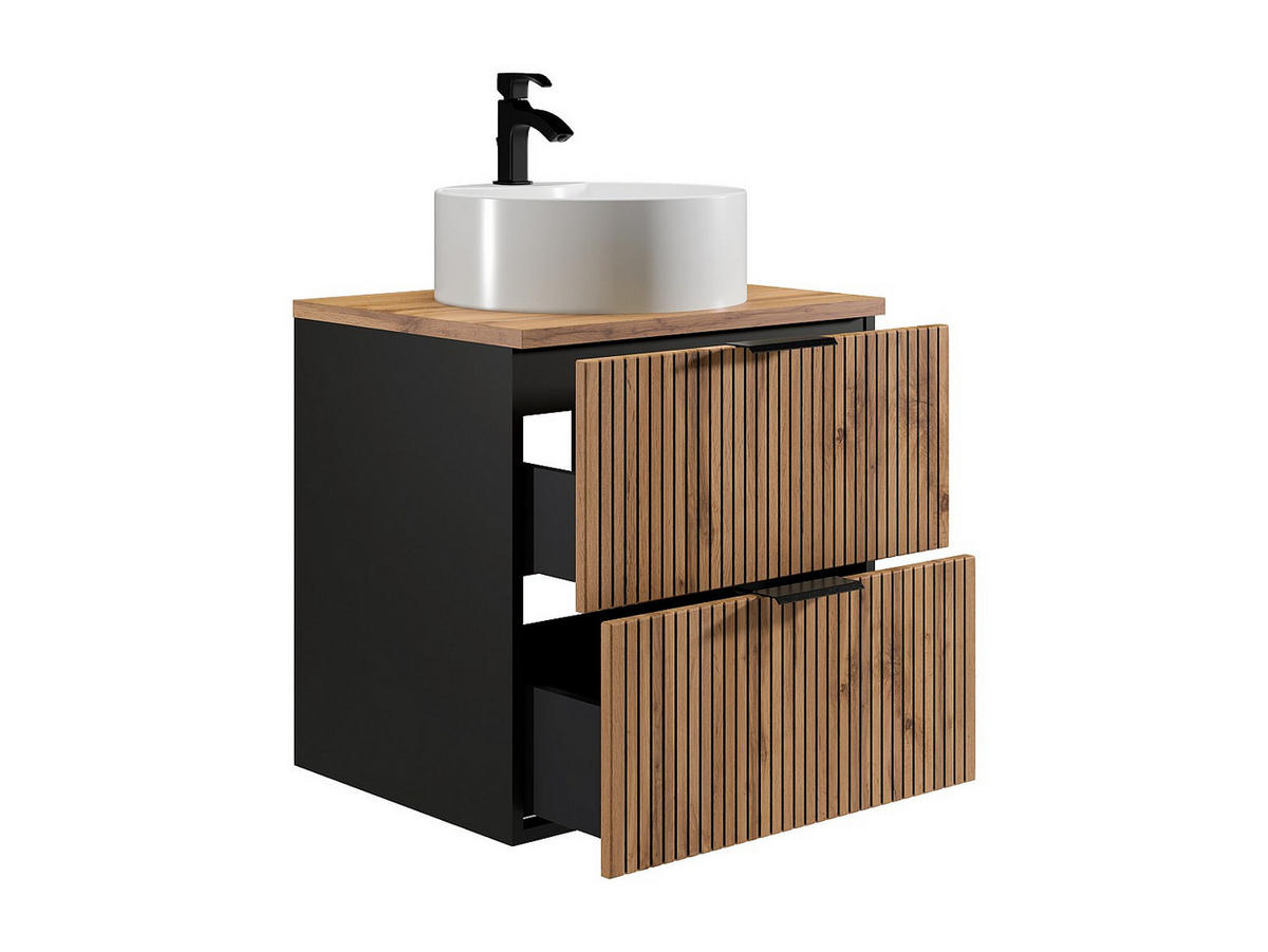 EINZELWASCHTISCH - 60cm x 46cm - MDF - schwarz, naturfarben hell - MADELA - Schwarz, Holz (60/57/46cm) - Vente-Unique