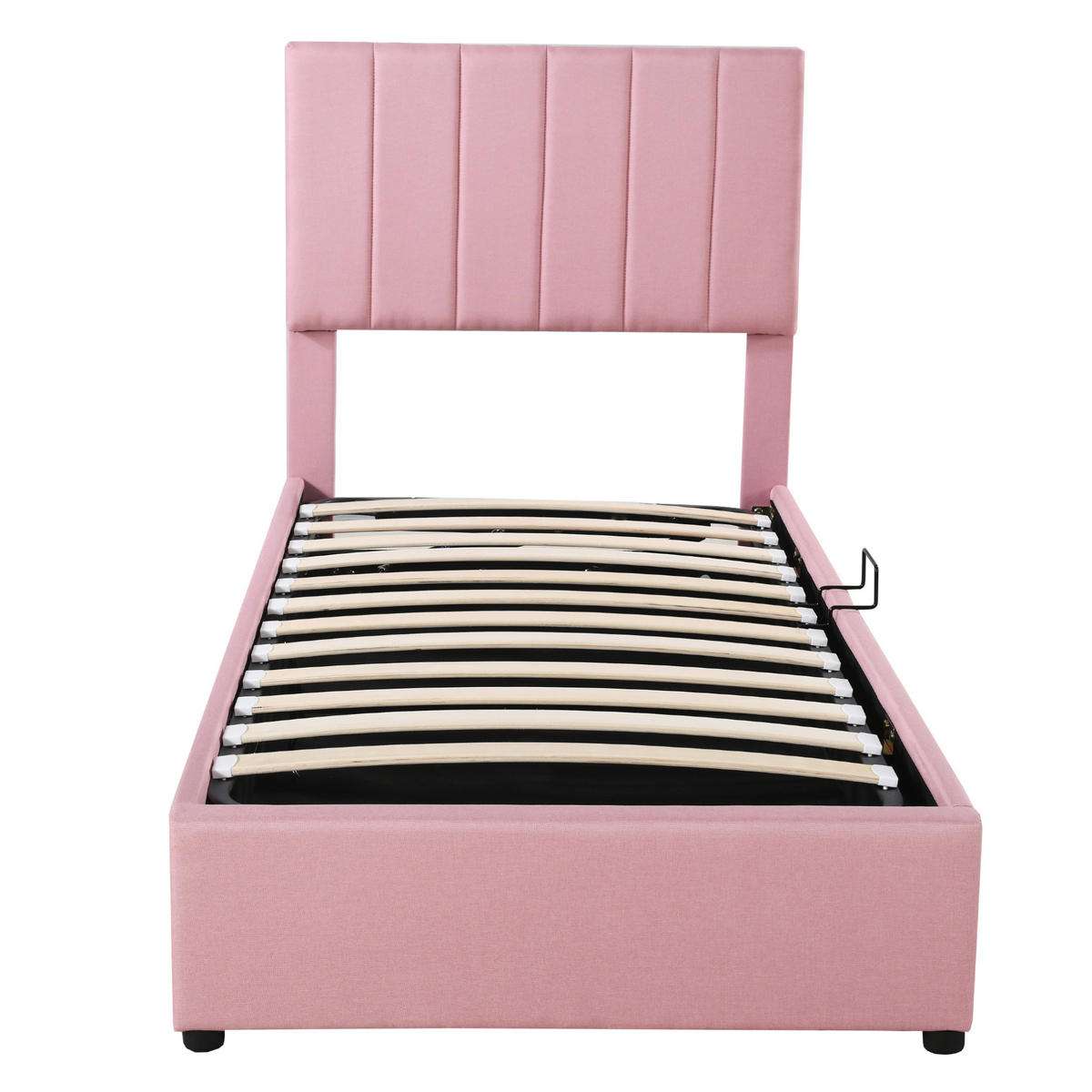POLSTERBETT mit hydraulischem Bettkasten 90x200 cm Leinenstoff Rosa - Pink, Metall (90/200cm) - Beauniv