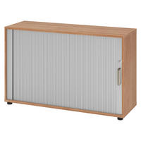 ROLLLADENSCHRANK - 2 Ordnerhöhen 40/120/74,8 cm in Nussbaumfarben/Silberfarben Streifengriff (Kunststoff) - Silberfarben/Nussbaumfarben, Holzwerkstoff (120/74.8/40cm) - bümö