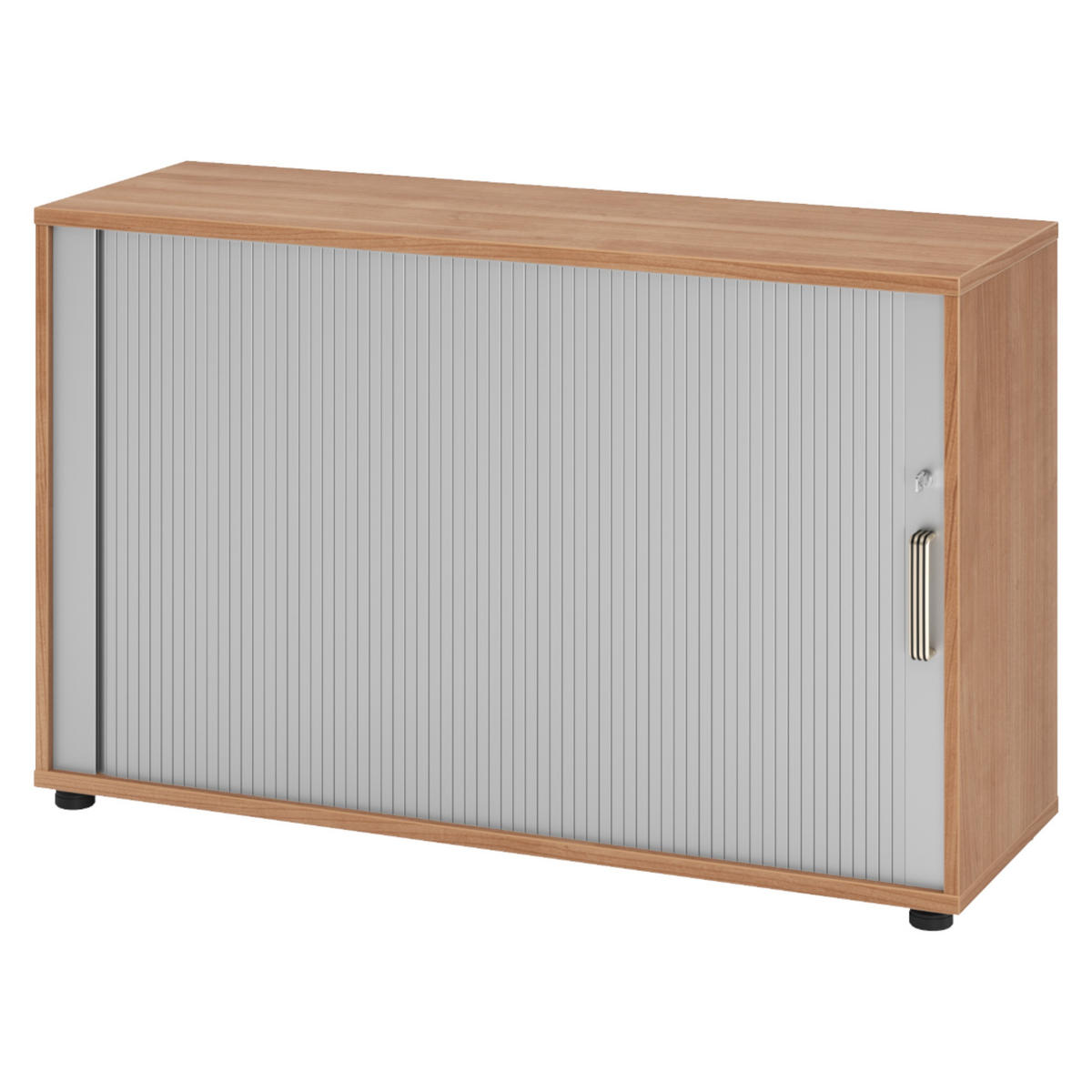 ROLLLADENSCHRANK - 2 Ordnerhöhen 40/120/74,8 cm in Nussbaumfarben/Silberfarben Streifengriff (Kunststoff) - Silberfarben/Nussbaumfarben, Holzwerkstoff (120/74.8/40cm) - bümö