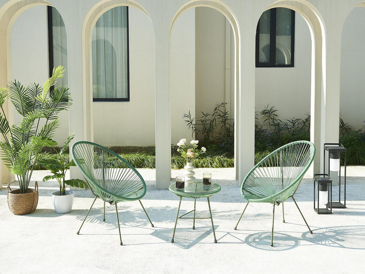 GARTENTISCH - Polyrattan - Kaki - ALIOS III von MYLIA - Grün, Glas (50/50/50cm) - Vente-Unique